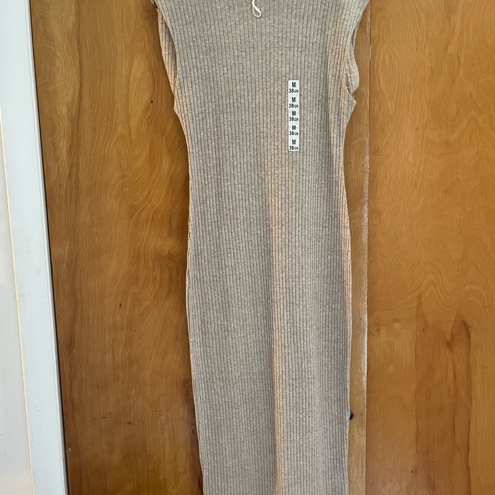 Sleeveless Ribbed Knit Dress in Beige